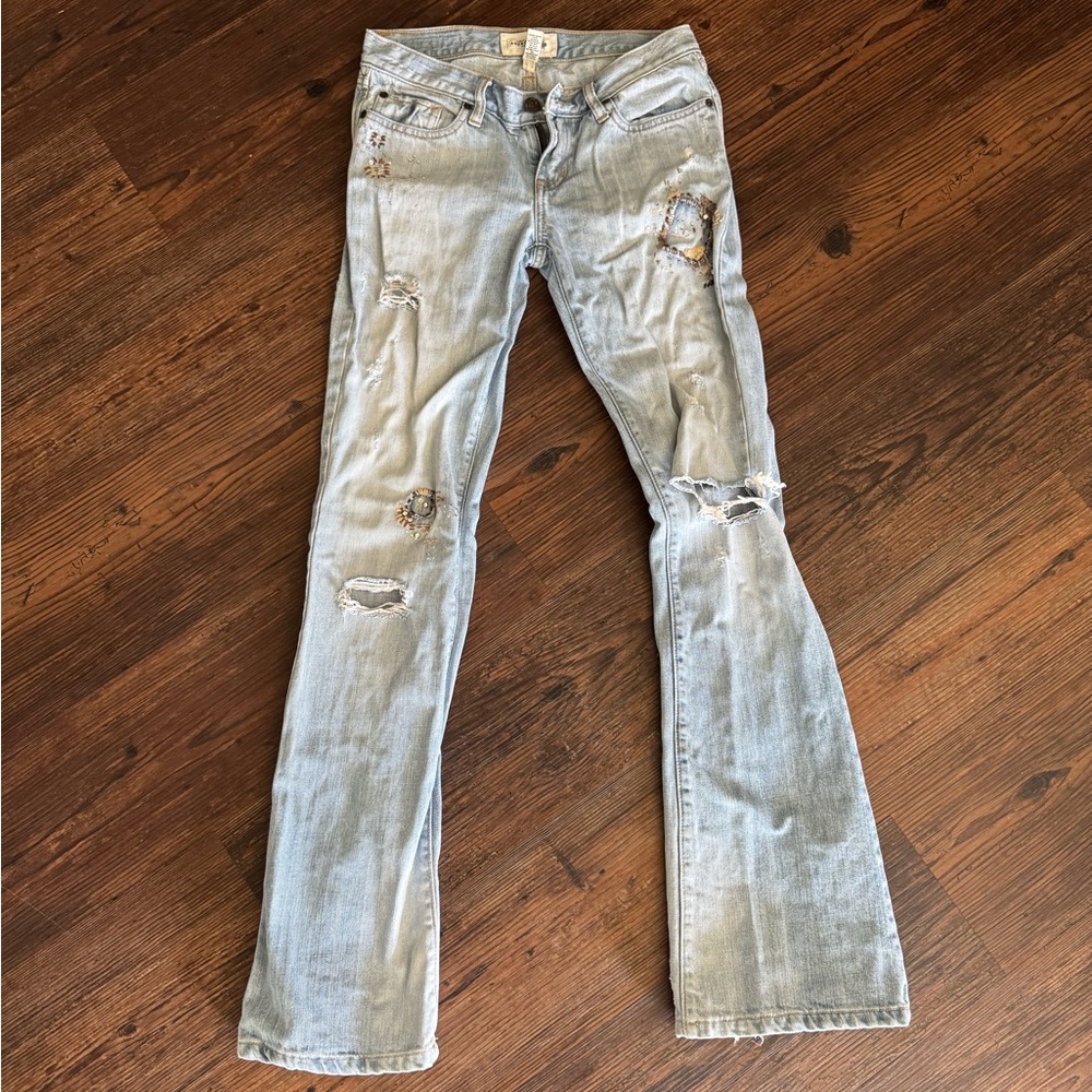 Abercrombie & Fitch Y2K Distressed and Stitched Light Wash Low Rise Jeans